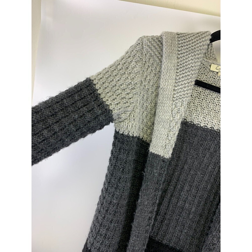 Cocagio‎ Hooded Cardigan Sweater Knit Open Gray Black Wool Blend Italy Medium - Picture 3 of 11